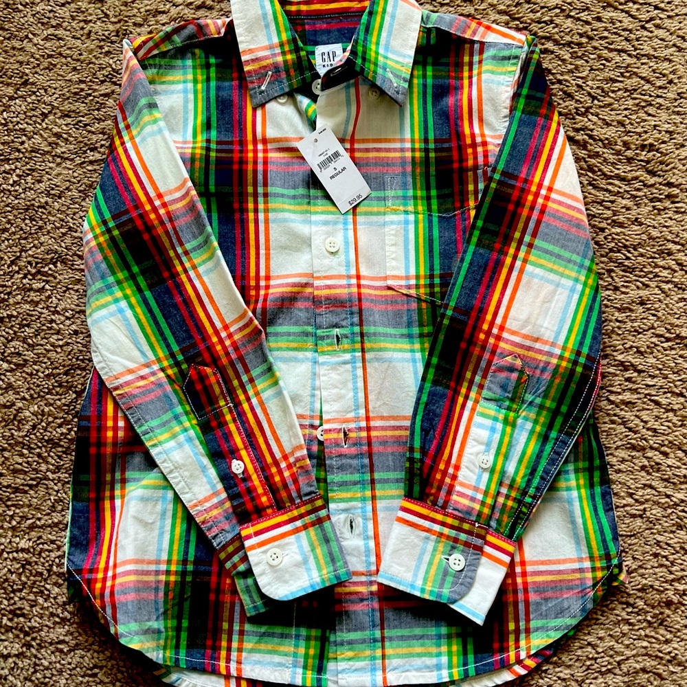 NWT Gap Kids kids size small long sleeve multi colored preppy plaid button down